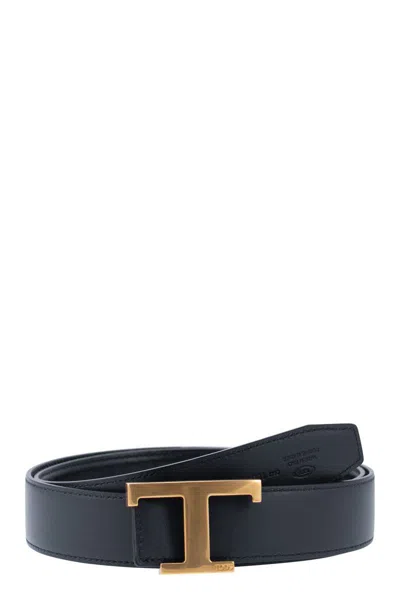 Shop Tod's Timeless Reversible T Leather Belt In Black