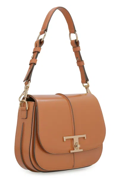 Shop Tod's T Timeless Leather Shoulder Handbag In Brown