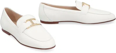 Shop Tod's Timeless Front Metal Logo Leather Loafers For Women In White