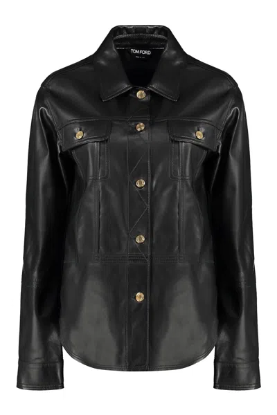 Shop Tom Ford Black Leather Overshirt For Women