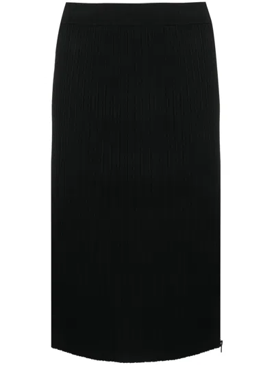 Shop Tom Ford Black Ribbed Silk Pencil Skirt For Women