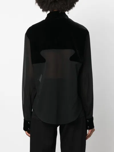 Shop Tom Ford Black Silk Georgette Shirt With Panelled Design And Button Fastening