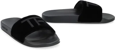 Shop Tom Ford Classic Black Velvet Sandals For Men