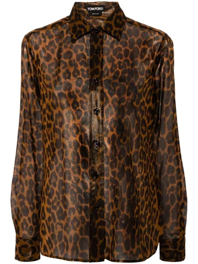 Shop Tom Ford Leopard Print Silk Shirt In Brown