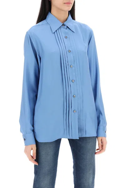 Shop Tom Ford Light Blue Pleated Bib Shirt For Women