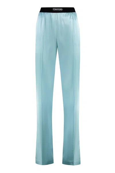 Shop Tom Ford Stylish Black Silk Palazzo Pants For Women In Light Blue