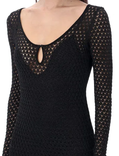 Shop Tom Ford Long Sleeve Scoop Neck Lurex Dress In Black