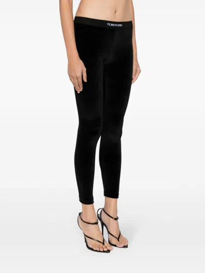 Shop Tom Ford Logo Waist Velvet Leggings For Women (black)