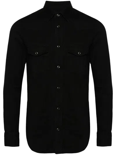 Shop Tom Ford Men's Black Cotton Denim Western Shirt For Ss24