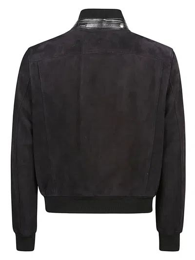 Shop Tom Ford Men's Black Leather Bomber Jacket For Fw23