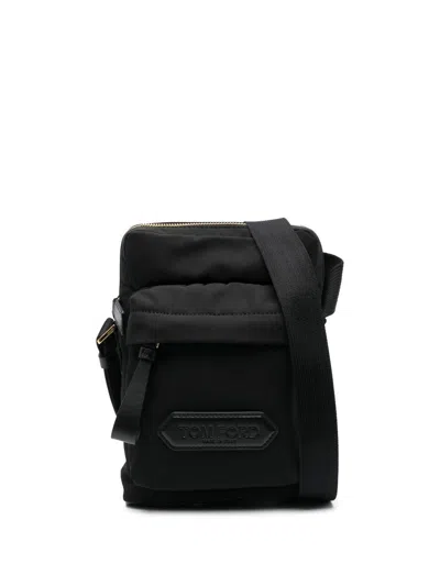 Shop Tom Ford Men's Black Leather Raffia Messenger Handbag For On-the-go Lifestyle