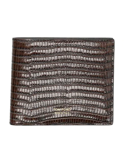 Shop Tom Ford Men's Brown Printed Leather Bifold Wallet With Gold-tone Logo