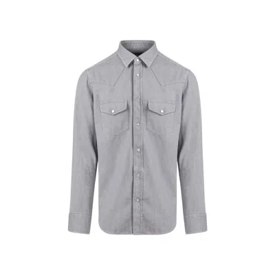 Shop Tom Ford Men's Denim Western Shirt In Grey For Ss24