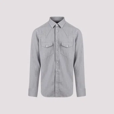 Shop Tom Ford Men's Denim Western Shirt In Grey For Ss24