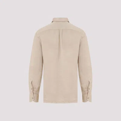 Shop Tom Ford Men's Linen Blend Military Shirt In Nude And Neutrals In Beige
