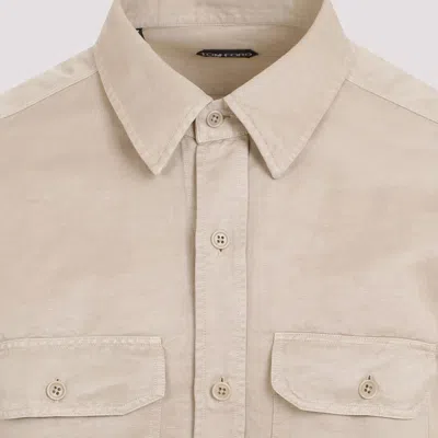 Shop Tom Ford Men's Linen Blend Military Shirt In Nude And Neutrals In Beige