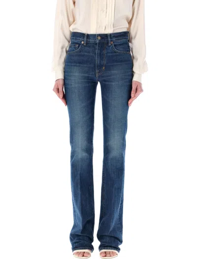 Shop Tom Ford Mid-blue Stone Washed Denim Flared Jeans For Women
