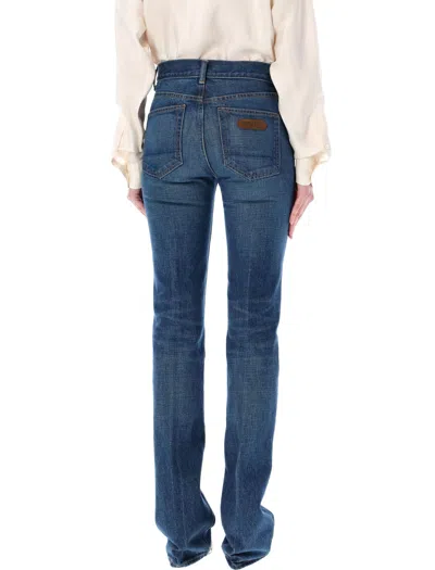 Shop Tom Ford Mid-blue Stone Washed Denim Flared Jeans For Women