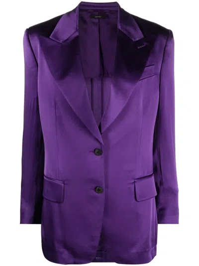 Shop Tom Ford Women's Single Breasted Satin Finish Blazer In Purple