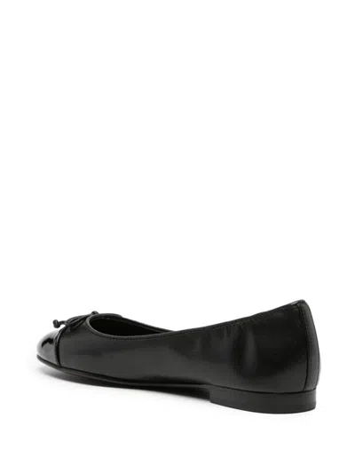 Shop Tory Burch Women's Leather Ballet Flats With Logo And Front Bow In Black