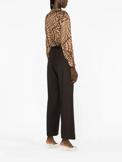 Shop Tory Burch Printed Silk Blouse | Bow-fastening Shirt With Gingham Check Pattern In Brown