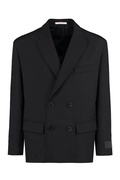 Shop Valentino Black Double-breasted Wool Blazer For Men