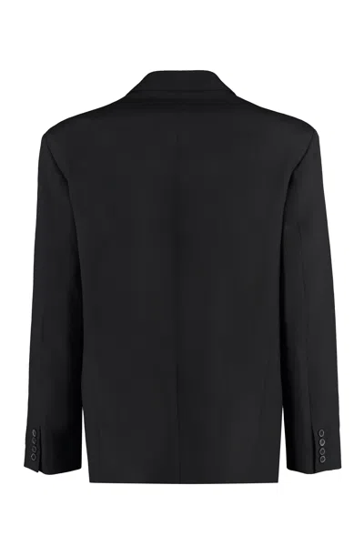 Shop Valentino Black Double-breasted Wool Blazer For Men