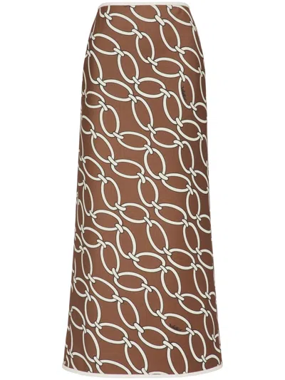 Shop Valentino Chain Printed Skirt In Brown | Ss23 Women's Fashion | Luxurious And Chic