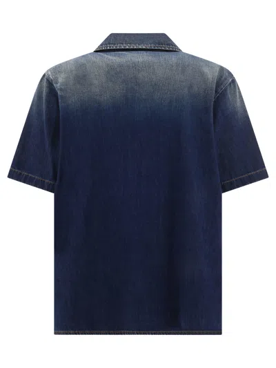 Shop Valentino Denim Chambray Cotton Bowling Shirt For Men In Blue