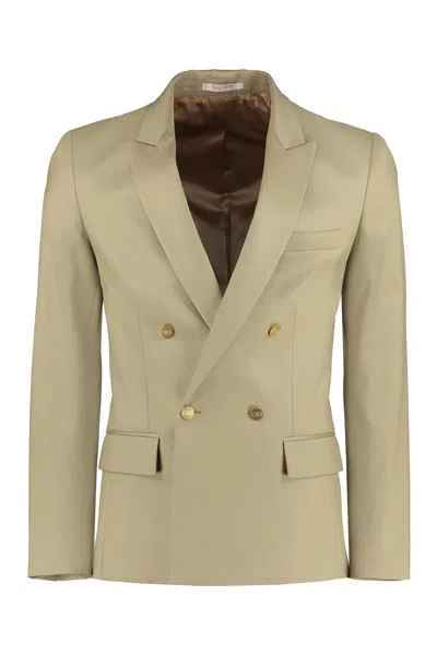 Shop Valentino Sand-colored Double-breasted Cotton Jacket For Men In Beige