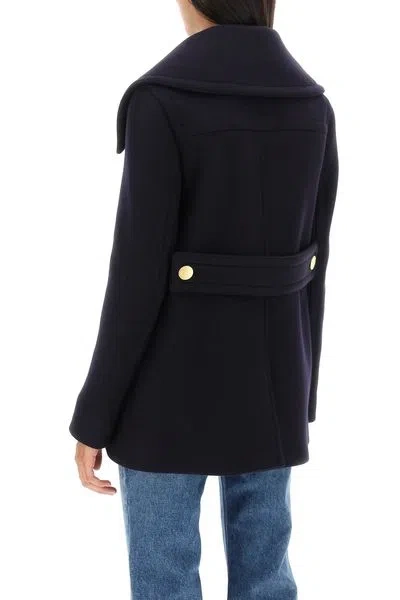 Shop Valentino Fashionable Double-breasted Wool Jacket For Women In Navy