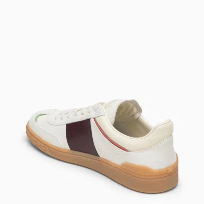 Shop Valentino Men's Ivory Leather Low Top Trainers With Bordeaux Accents In White