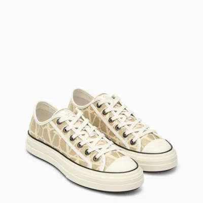 Shop Valentino Beige And Ivory Jacquard Fabric Trainers For Women