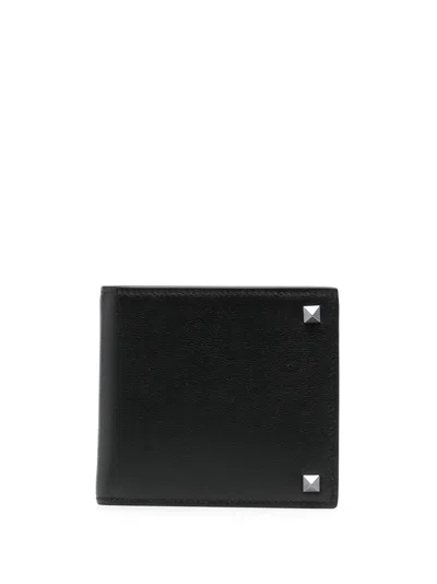 Shop Valentino Black Calf Leather Billfold Wallet For Men In Nero