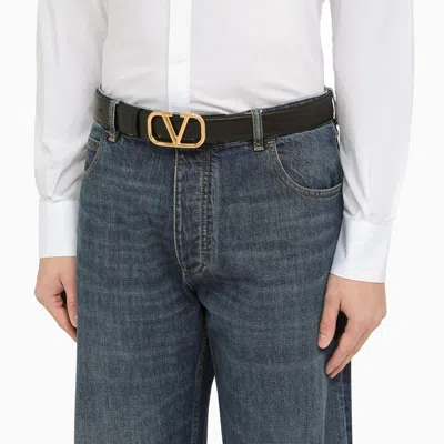 Shop Valentino Black Leather Belt With Vlogo Detail For Men's Fashion