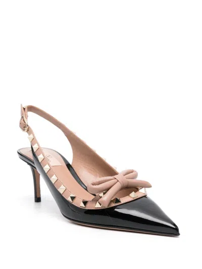 Shop Valentino Turquoise Patent Leather Pumps With Signature Rockstud Detailing In Black