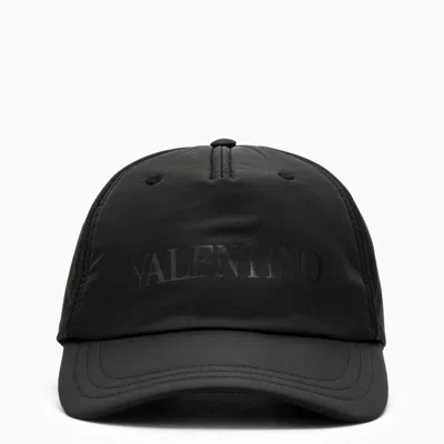 Shop Valentino Black Nylon Baseball Cap With Tone-on-tone Lettering For Men