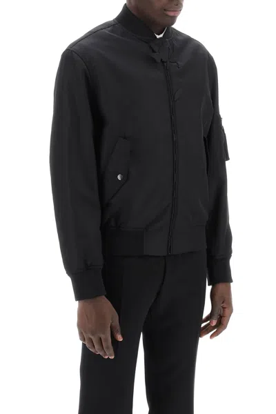 Shop Valentino Black Nylon Bomber Jacket With Tone-on-tone Embellished Flower