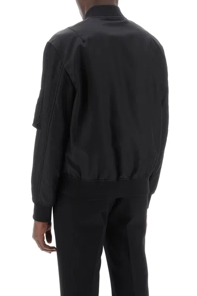 Shop Valentino Black Nylon Bomber Jacket With Tone-on-tone Embellished Flower