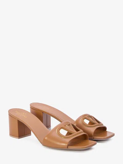 Shop Valentino Brown Leather Vlogo Slide Sandals With Large Heel