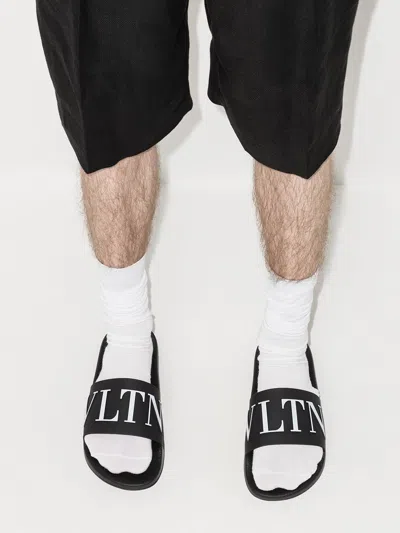 Shop Valentino Black Vltn Pool Slide Sandals For Men