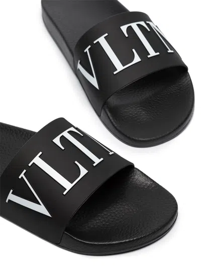 Shop Valentino Black Vltn Pool Slide Sandals For Men