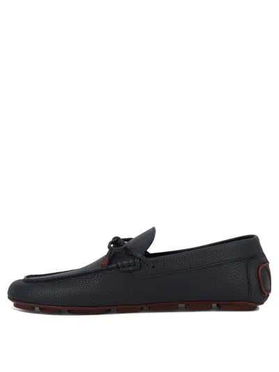 Shop Valentino Blue Leather Loafers With Bow For Men In Navy