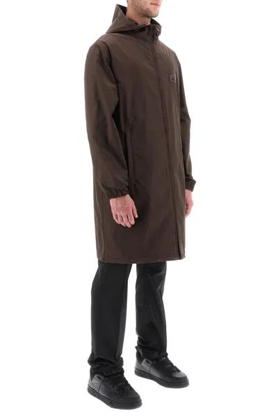 Shop Valentino Brown Long Raincoat With Rubber Label
