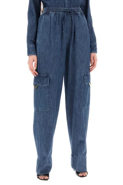 Shop Valentino Chambray Denim Cargo Jeans For Women In Blue