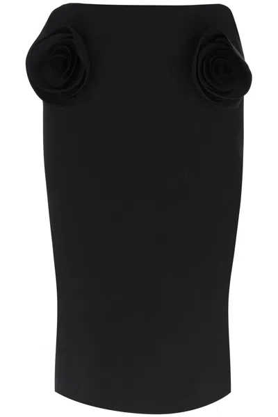 Shop Valentino Elegant Black Crepe Couture Pencil Skirt With 3d Rose Appliqués