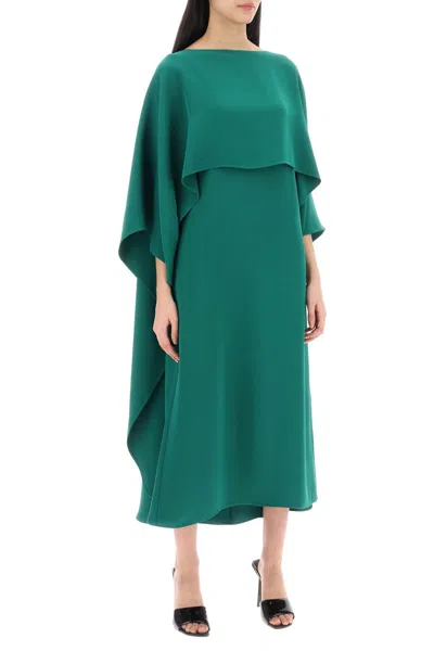 Shop Valentino Elegant Green Cady Couture Cape Dress