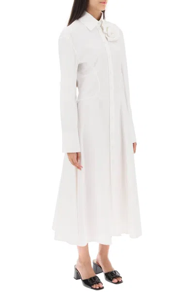 Shop Valentino Elegant White Cotton Midi Dress With Rose Appliqué
