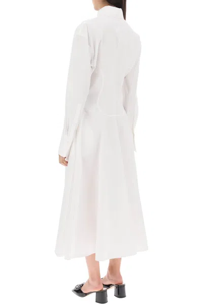 Shop Valentino Elegant White Cotton Midi Dress With Rose Appliqué