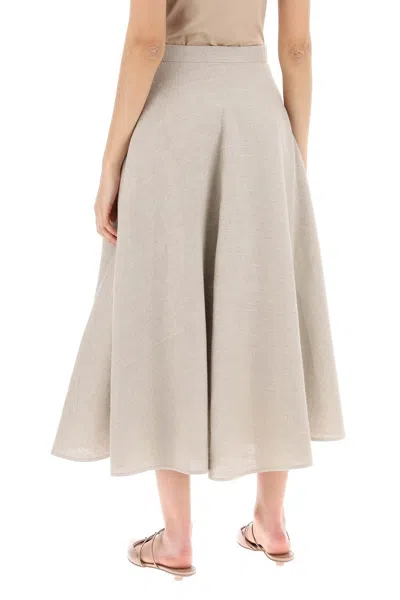 Shop Valentino Flared Linen Skirt In Neutral Color For Women In Grey